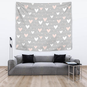 Heart Pattern Gray Background Wall Tapestry