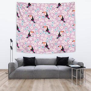 Beautiful Toucan Flower Leaves Wall Tapestry