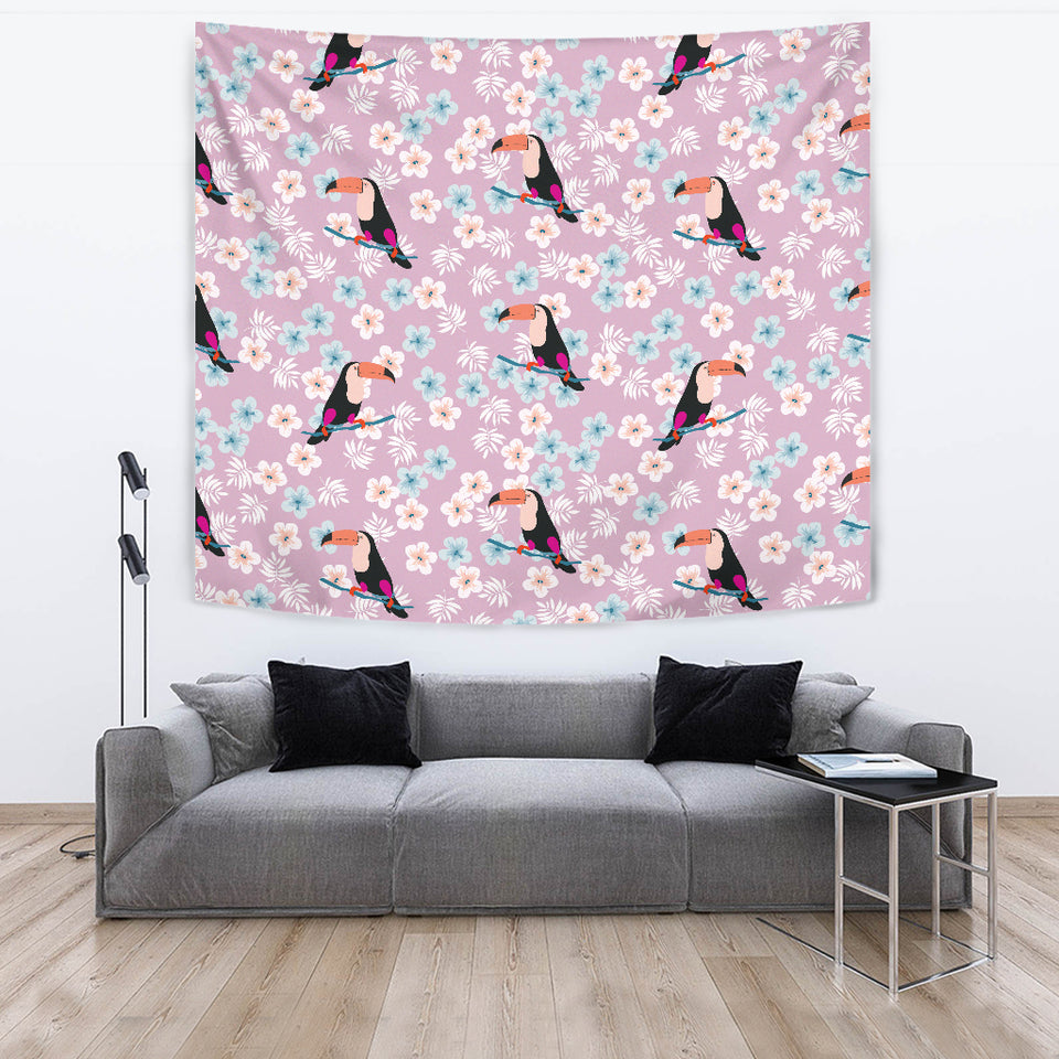 Beautiful Toucan Flower Leaves Wall Tapestry