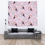 Beautiful Toucan Flower Leaves Wall Tapestry