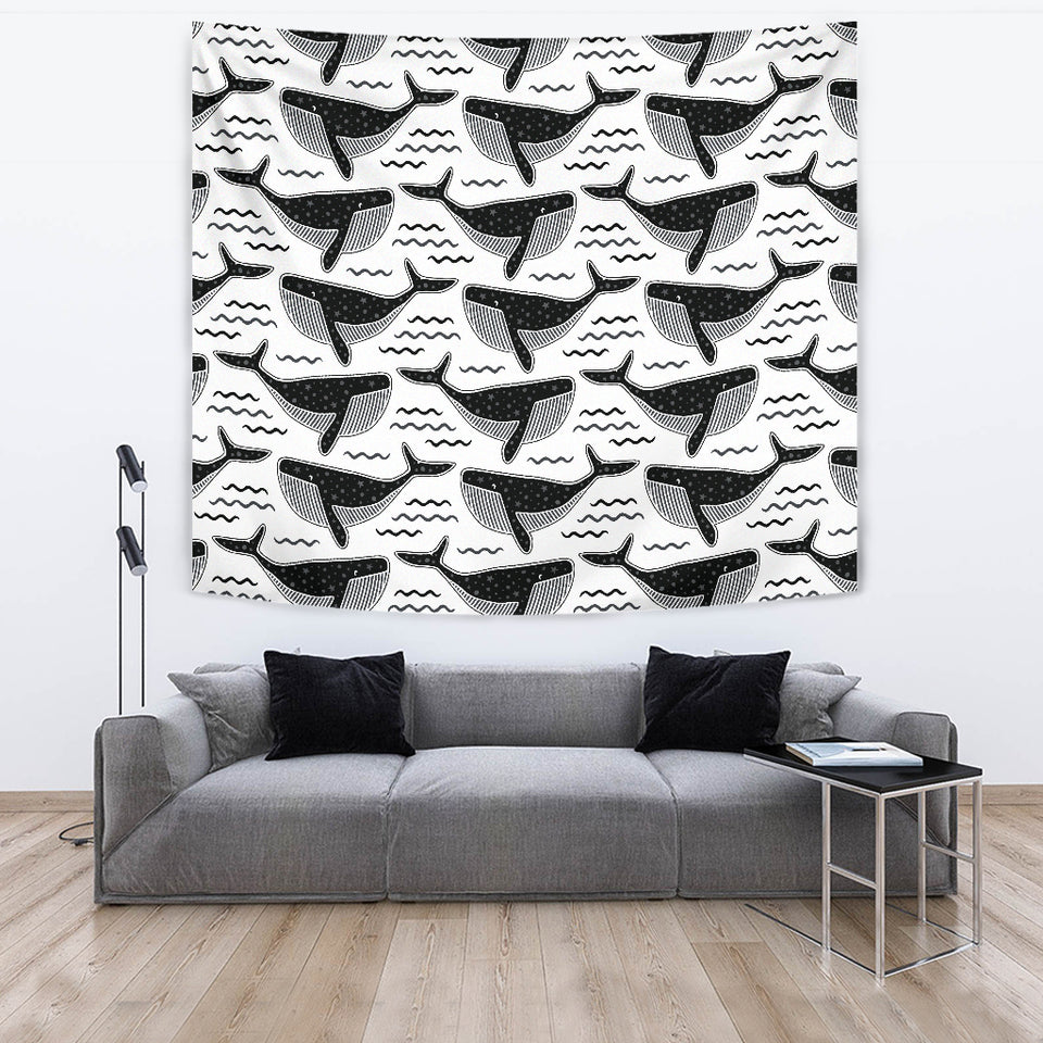 Black Whale Pattern Wall Tapestry