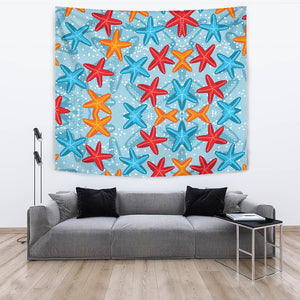 Blue Red Orange Starfish Pattern Wall Tapestry