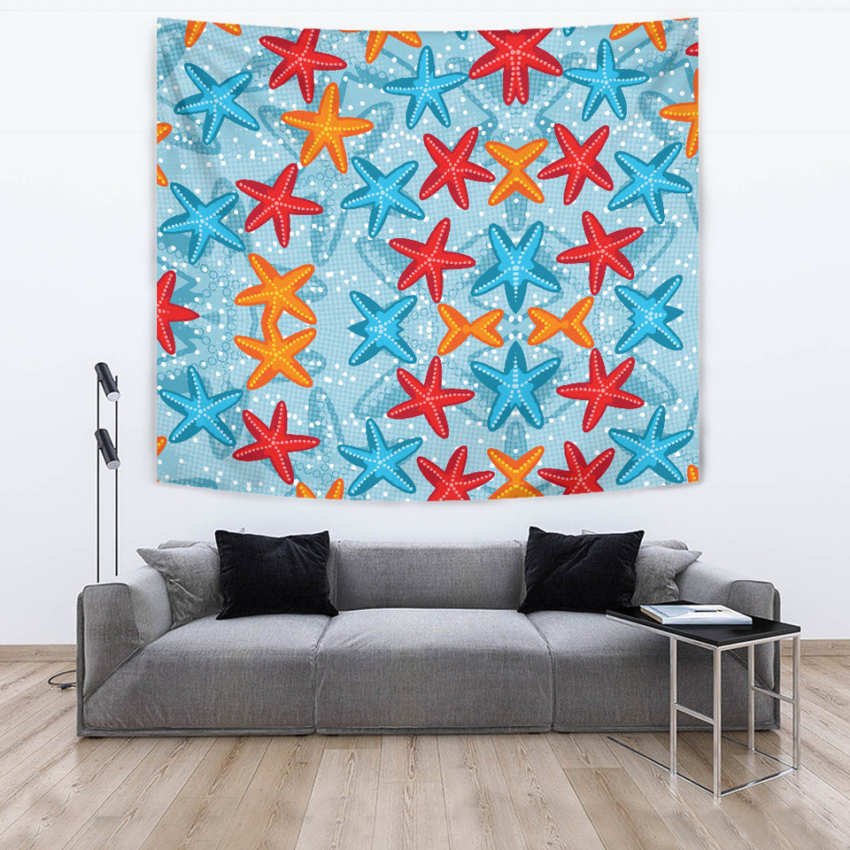 Blue Red Orange Starfish Pattern Wall Tapestry