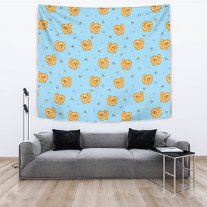 Brown Cute Pomeranian Blue Blackground Wall Tapestry