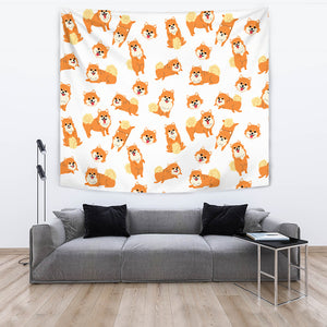 Brown Pomeranian Pattern Wall Tapestry