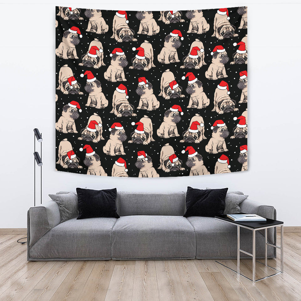 Christmas Pugs Santa_S Red Cap Pattern Wall Tapestry