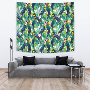 Colorful Parrot Exotic Flower Leaves Wall Tapestry