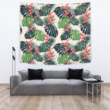 Heliconia Flowers, Palm And Monstera Leaves Wall Tapestry