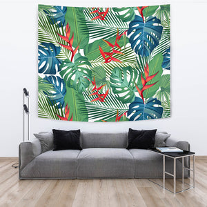 Heliconia Palm And Monstera  Leaves Pattern Wall Tapestry