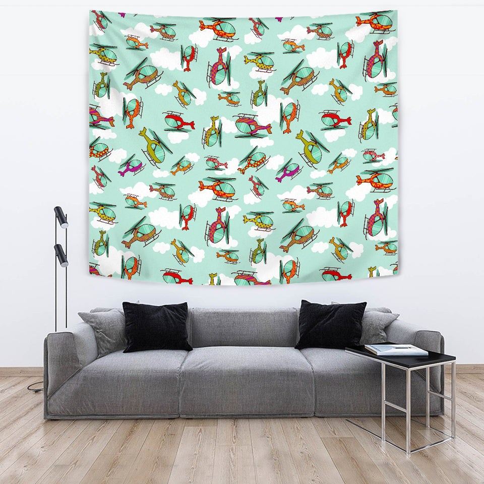 Helicopter Design Pattern Wall Tapestry