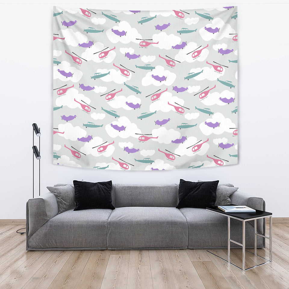 Helicopter Plane Pattern Wall Tapestry