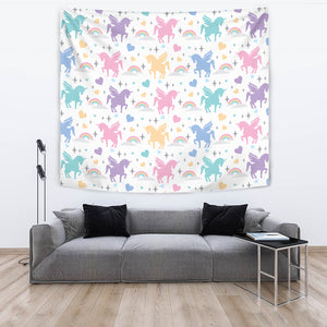 Colorful Unicorn Rainbow Heart Pattern Wall Tapestry