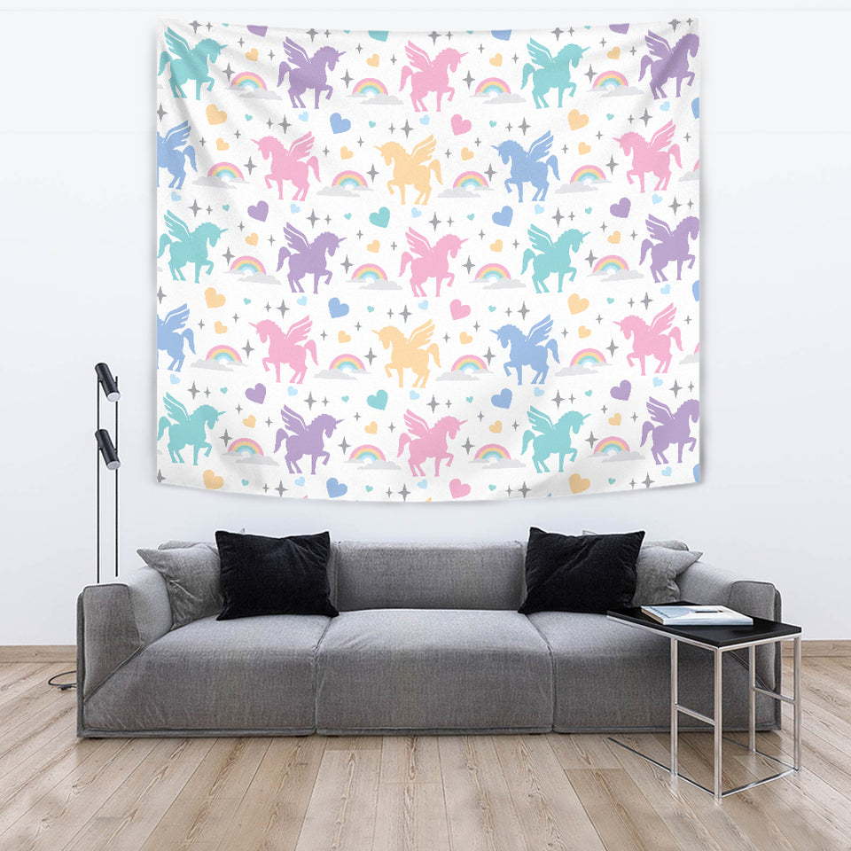 Colorful Unicorn Rainbow Heart Pattern Wall Tapestry