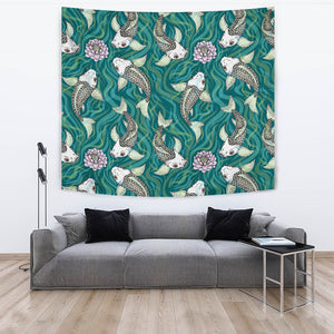 Koi Fish Carp Fish Lotus Pattern Wall Tapestry
