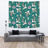Koi Fish Carp Fish Lotus Pattern Wall Tapestry