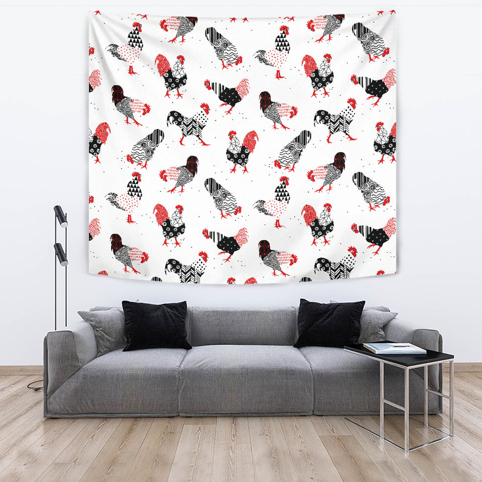 Cool Rooster Chicken Cock Floral Ornament Background Wall Tapestry