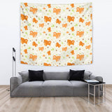 Cute Brown Pomeranian Paw Leave Bone Pattern Wall Tapestry