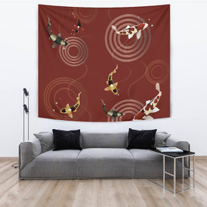 Koi Fish Carp Fish Red Background Wall Tapestry