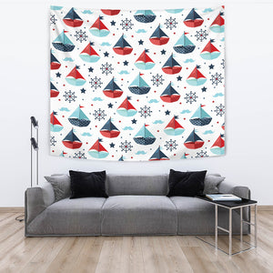 Cute Color Paper Sailboat Pattern Wall Tapestry