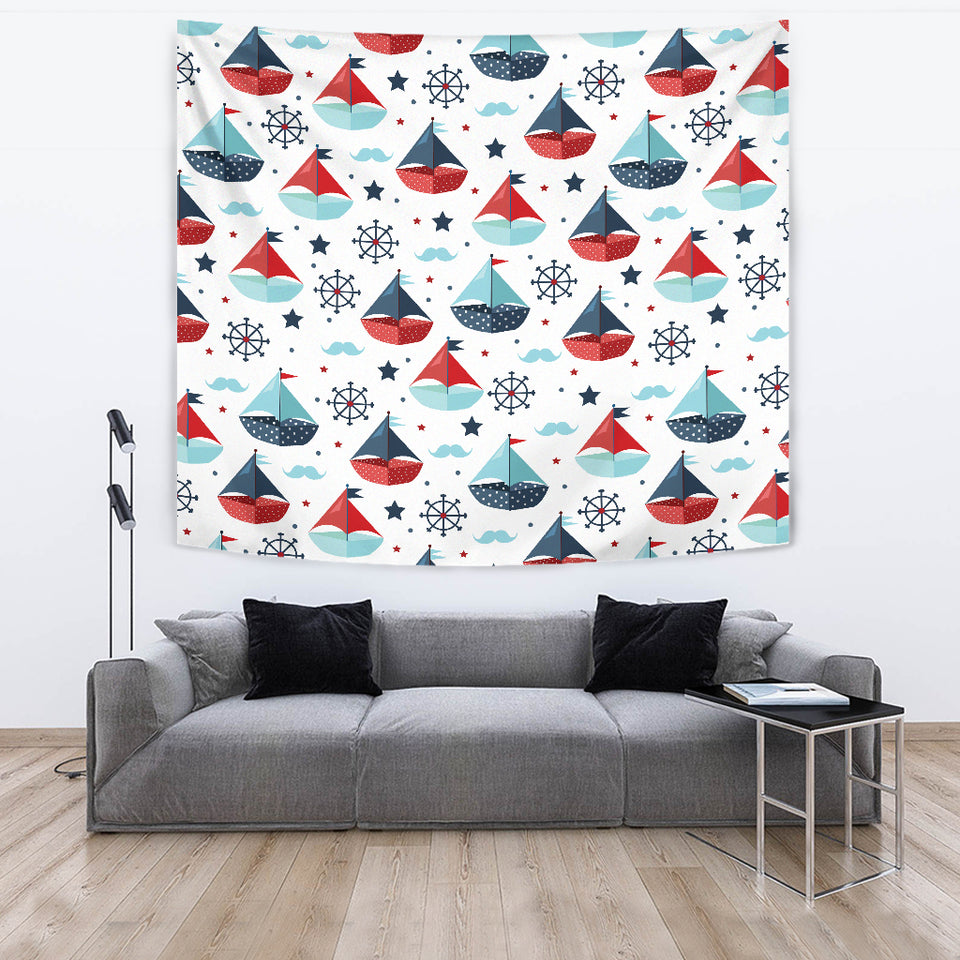 Cute Color Paper Sailboat Pattern Wall Tapestry