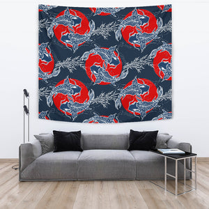 Koi Fish Carp Fishs Hand Drawn Japanese Art Wall Tapestry