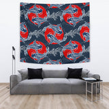 Koi Fish Carp Fishs Hand Drawn Japanese Art Wall Tapestry