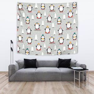 Cute Penguin Christmas Pattern Wall Tapestry