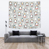 Cute Penguin Christmas Pattern Wall Tapestry