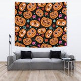 Pumpkin Flowers Spiderweb Halloween Theme Wall Tapestry