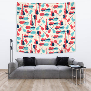 Red Blue Guitar Pattern Wall Tapestry