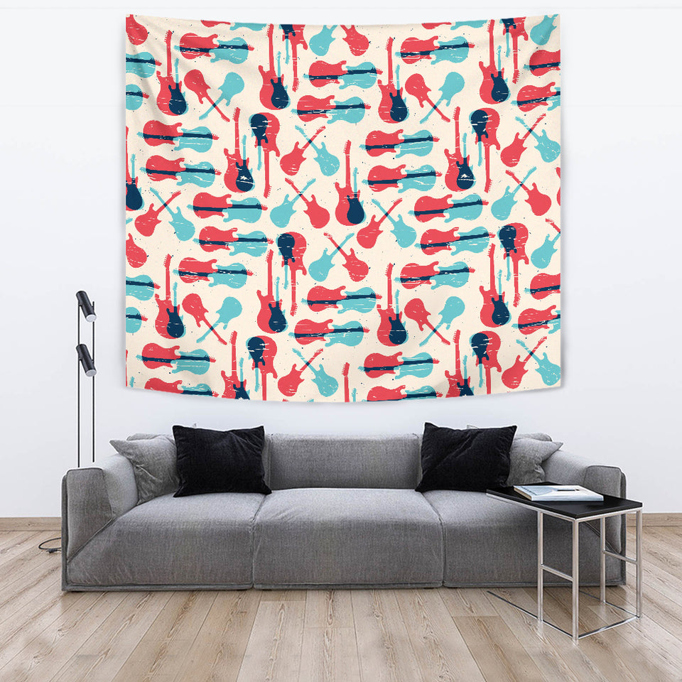 Red Blue Guitar Pattern Wall Tapestry