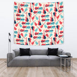 Red Blue Guitar Pattern Wall Tapestry