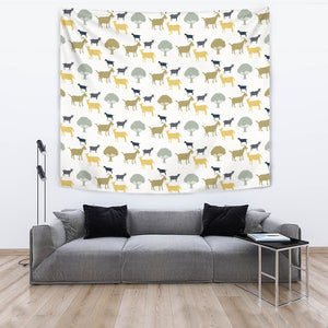 Silhouettes Of Goat And Tree Pattern Wall Tapestry