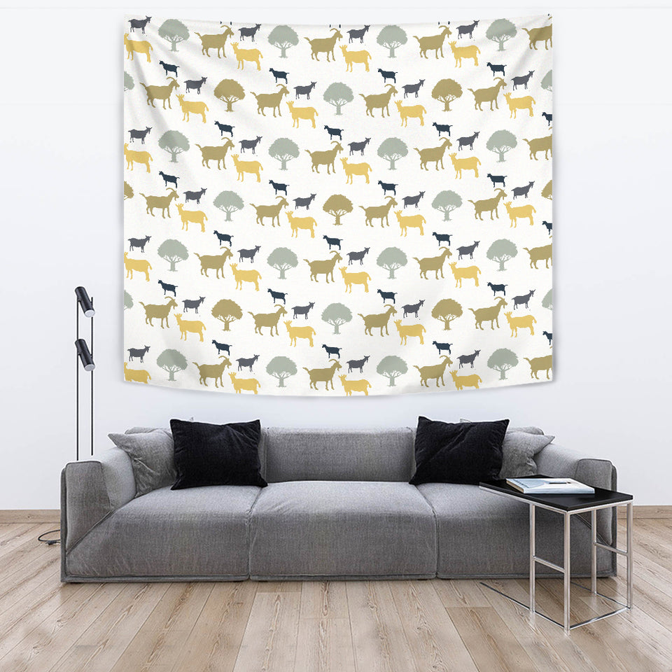 Silhouettes Of Goat And Tree Pattern Wall Tapestry