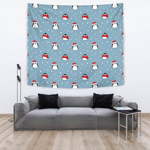 Cute Penguin Christmas Snow Pattern Wall Tapestry