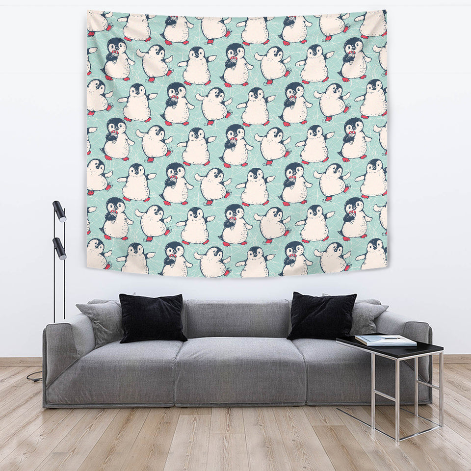 Cute Penguin Pattern Wall Tapestry