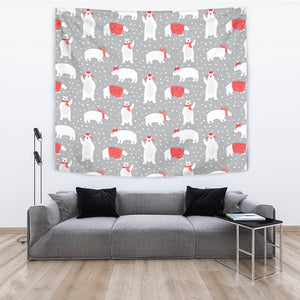 Cute Polar Bear Christmas Snow Pattern Wall Tapestry