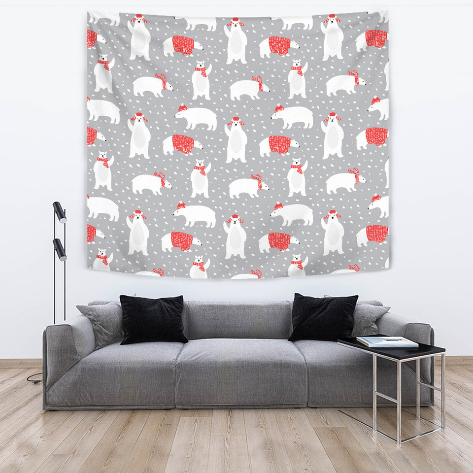Cute Polar Bear Christmas Snow Pattern Wall Tapestry