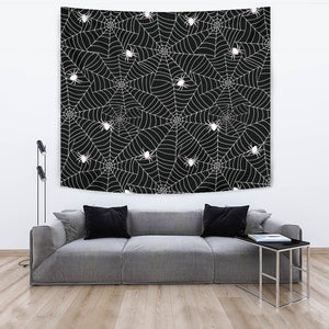 Spider Web Design Pattern Black Background White Cobweb Wall Tapestry