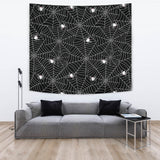 Spider Web Design Pattern Black Background White Cobweb Wall Tapestry