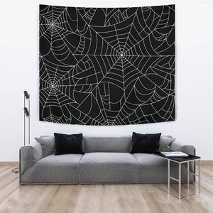 Spider Web Pattern Black Background White Cobweb Wall Tapestry