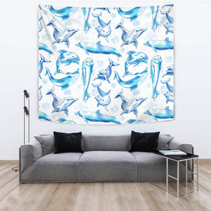 Watercolor Dolphin Pattern Wall Tapestry