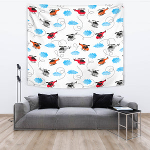 Watercolor Helicopter Cloud Pattern Wall Tapestry