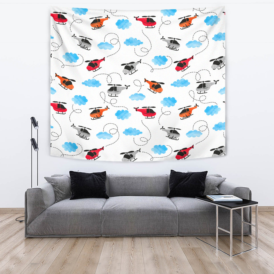 Watercolor Helicopter Cloud Pattern Wall Tapestry