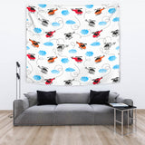 Watercolor Helicopter Cloud Pattern Wall Tapestry