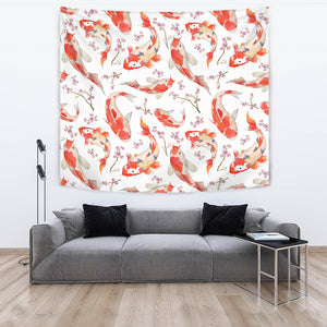 Watercolor Koi Fish Carp Fish Pattern Wall Tapestry