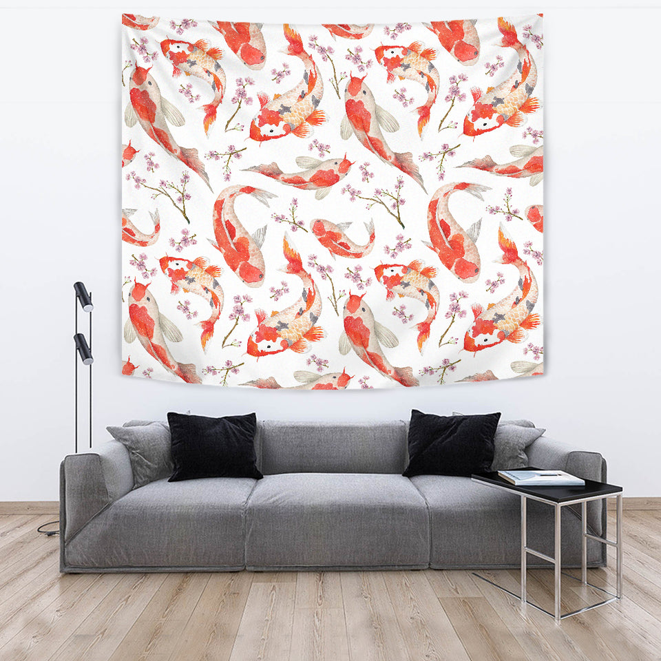 Watercolor Koi Fish Carp Fish Pattern Wall Tapestry