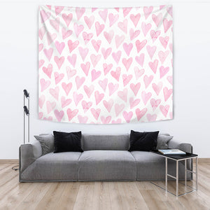 Watercolor Pink Heart Pattern Wall Tapestry