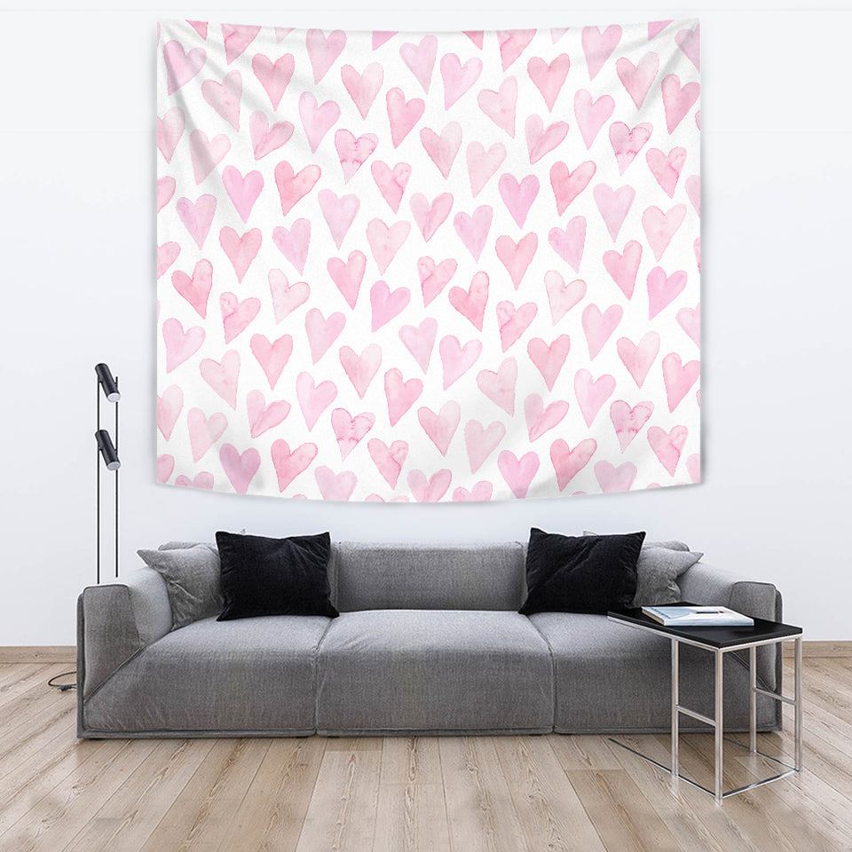 Watercolor Pink Heart Pattern Wall Tapestry