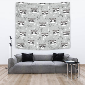 Cute Raccoons Leaves Dot Wall Tapestry